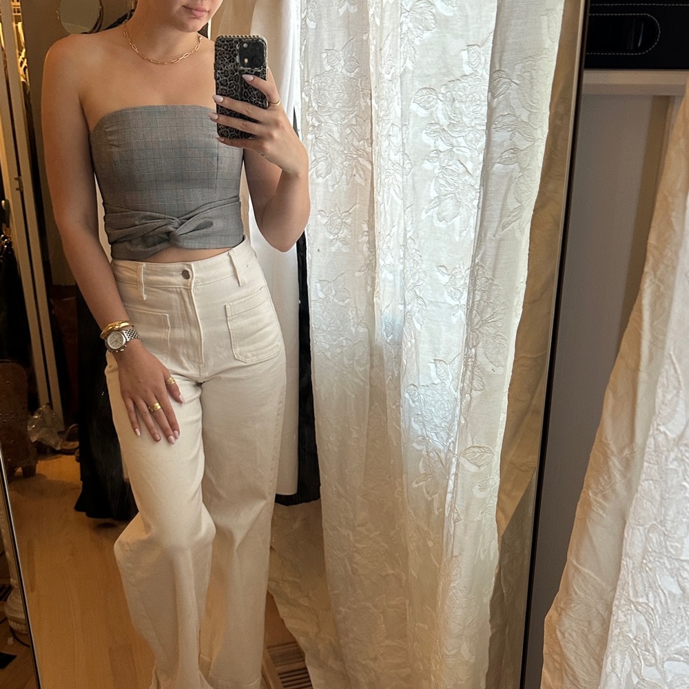 C/MEO Collective NWT Gray Strapless “we woke up” top